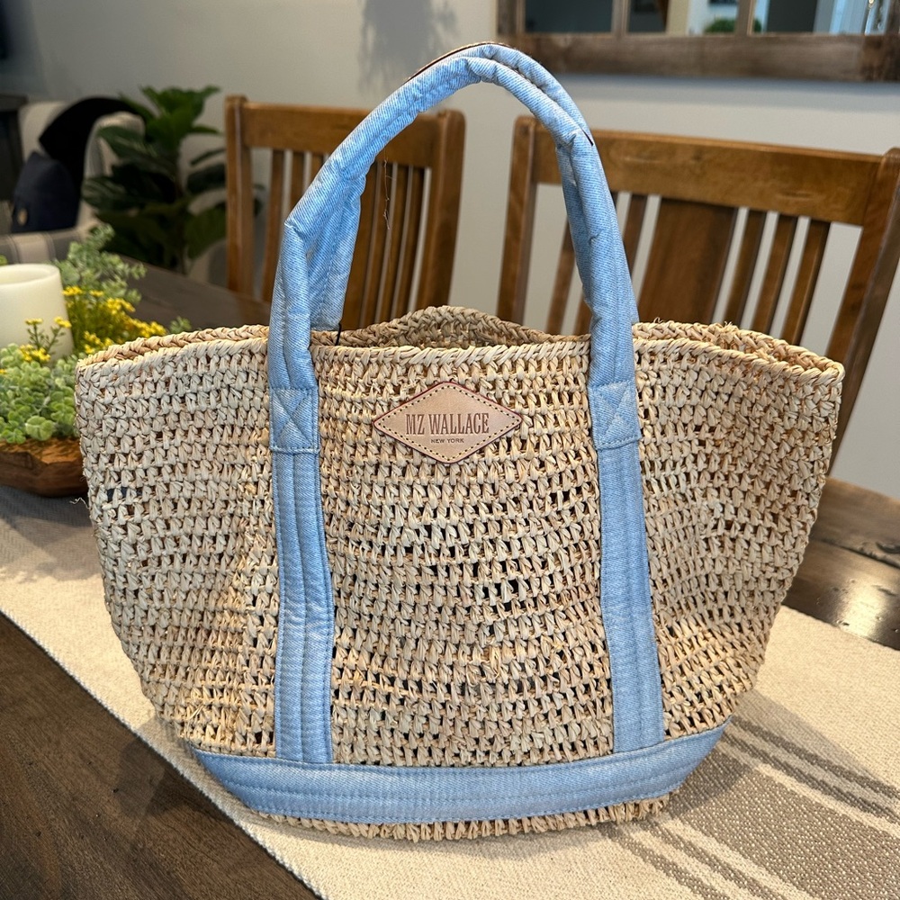 MZ Wallace Small Raffia Chambray Tote NWT